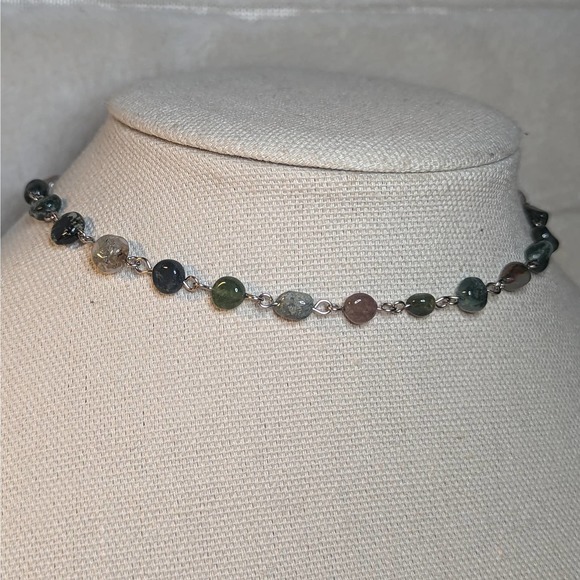 Moss Agate Beaded Choker Crystal Necklace - Picture 2 of 3